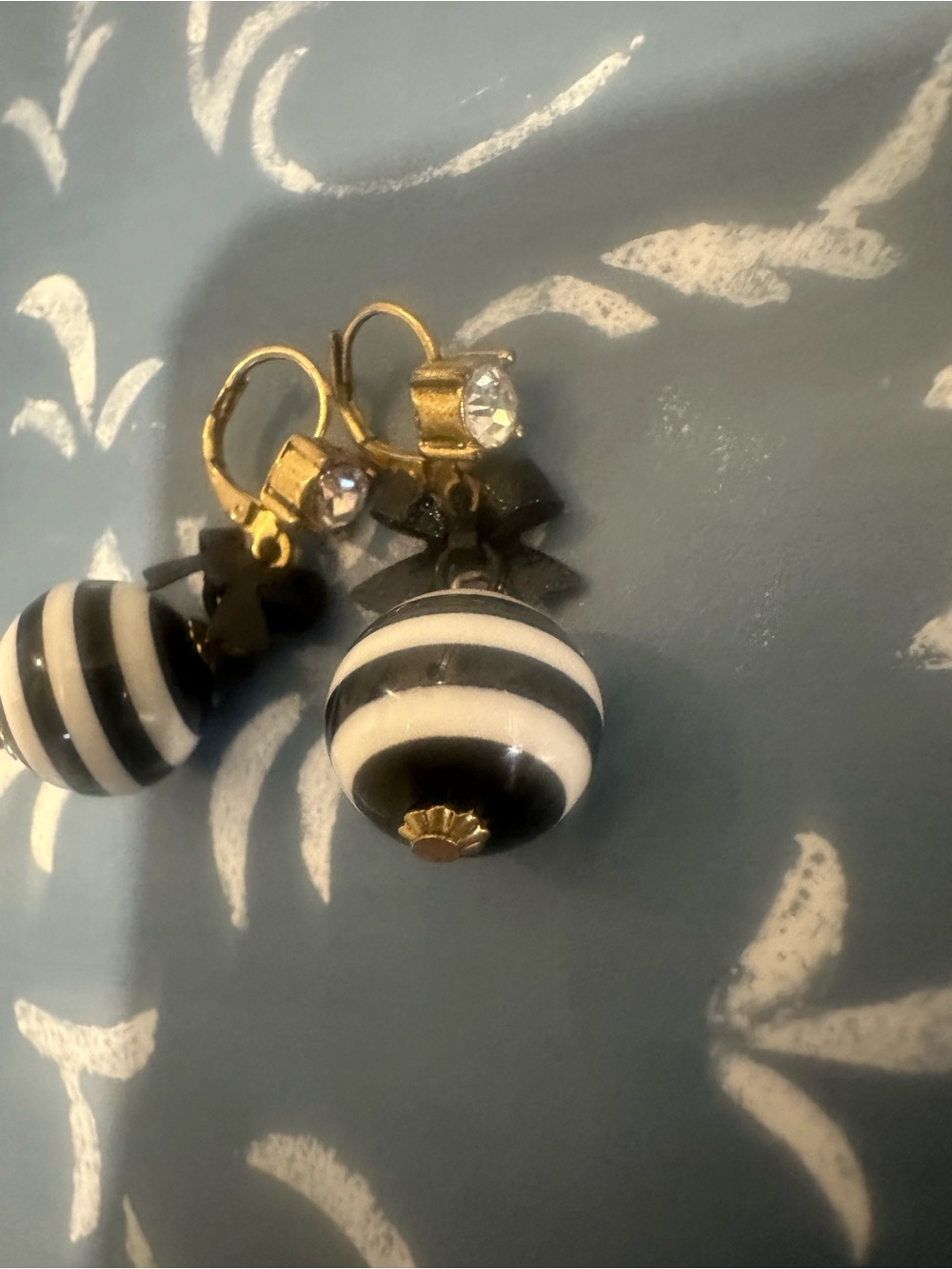 Betsey Johnson Black & White Striped Miami Chic Drop Earrings with Gold Hooks - Picture 4 of 4